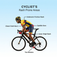 Infographic showing a cyclist with highlighted rash-prone areas including underarms, chest, saddle area, inner thighs, and toes.
